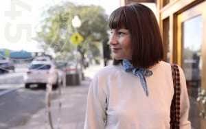 designer woman walking in california